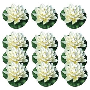 12 Pack Water Lily Pads Artificial Floating Lotus Flowers Ivory White Pool Decor